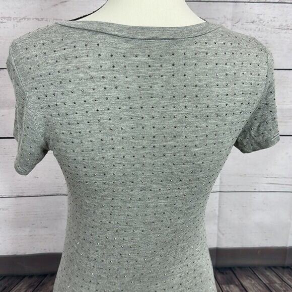 Vocal Tee Shirt Top Womens Small Gray Embellished Studded Stretch Western Grunge - Picture 6 of 11